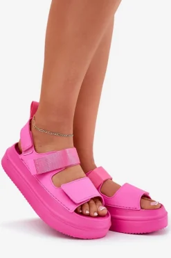 Damskie Boto Sandały Damskie Na Platformie Z Rzepami Fuksja Nitepira