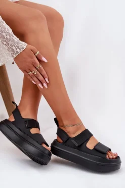 Online Boto Sandały Damskie Na Platformie Z Rzepami Czarne Nitepira Czarny