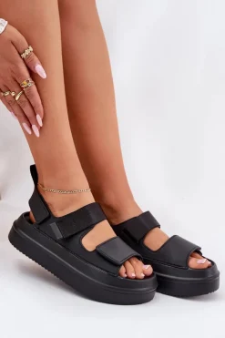 Online Boto Sandały Damskie Na Platformie Z Rzepami Czarne Nitepira Czarny