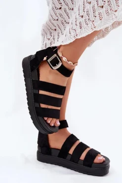Damskie Boto Sandały Damskie Na Platformie Z Paskami Czarne Nevidas
