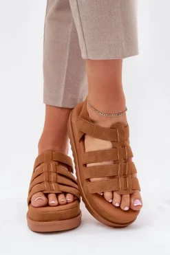 Damskie Boto Sandały Damskie Na Platformie Eko Zamszowe Camel Filisenia