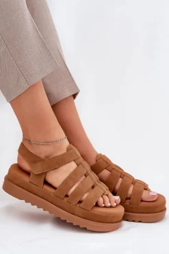 Damskie Boto Sandały Damskie Na Platformie Eko Zamszowe Camel Filisenia