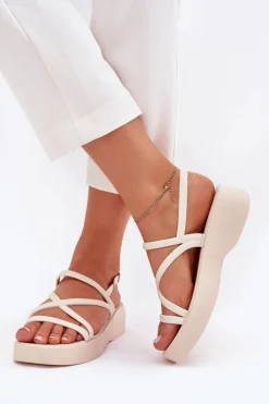 Damskie Boto Sandały Damskie Na Platformie Z Paskami Jasnobeżowe Civara