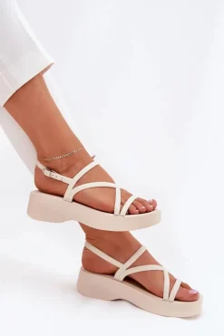 Damskie Boto Sandały Damskie Na Platformie Z Paskami Jasnobeżowe Civara