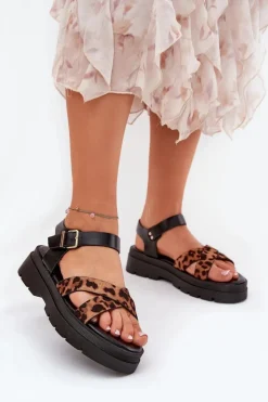 Boto Sandały Płaskie*Sandały Damskie Na Platformie W Panterkę Brązowe Gevinniser Brązowy