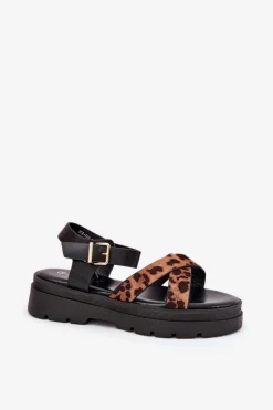 Boto Sandały Płaskie*Sandały Damskie Na Platformie W Panterkę Brązowe Gevinniser Brązowy