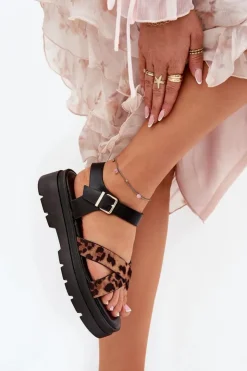 Boto Sandały Płaskie*Sandały Damskie Na Platformie W Panterkę Brązowe Gevinniser Brązowy