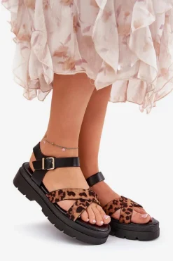 Boto Sandały Płaskie*Sandały Damskie Na Platformie W Panterkę Brązowe Gevinniser Brązowy