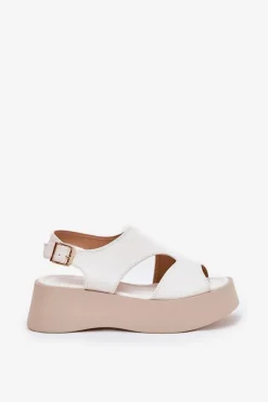 Damskie Boto Sandały Damskie Na Platformie Eko Skórzane Białe Karonia