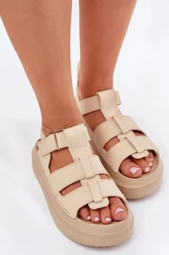 Boto Sandały Płaskie*Sandały Damskie Na Platformie Beżowe Nitavelia Beżowy