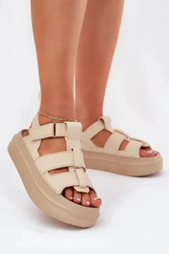 Boto Sandały Płaskie*Sandały Damskie Na Platformie Beżowe Nitavelia Beżowy