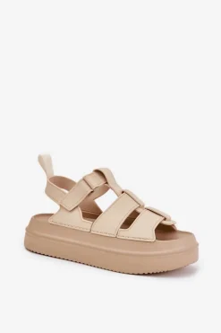 Boto Sandały Płaskie*Sandały Damskie Na Platformie Beżowe Nitavelia Beżowy