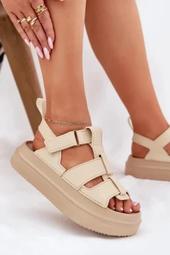 Boto Sandały Płaskie*Sandały Damskie Na Platformie Beżowe Nitavelia Beżowy