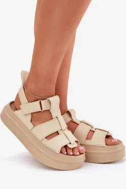 Boto Sandały Płaskie*Sandały Damskie Na Platformie Beżowe Nitavelia Beżowy