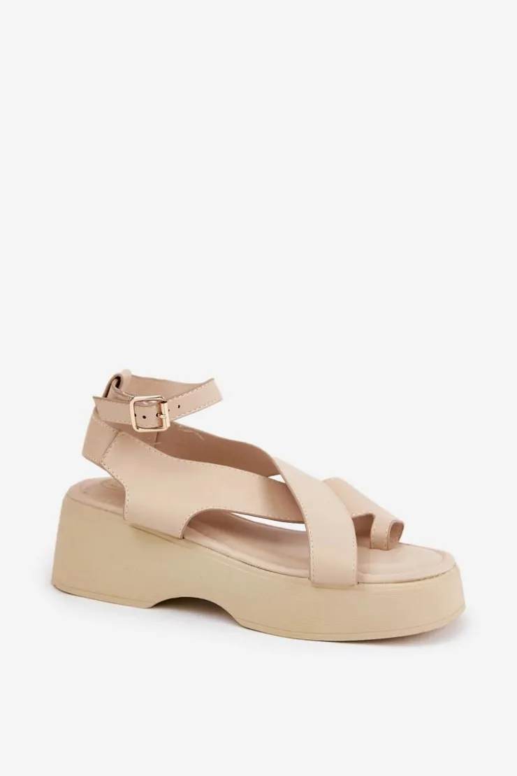 Damskie Boto Sandały Damskie Na Platformie I Koturnie Eko Skórzane Beżowe Tenzorus