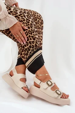 Boto Sandały Na Koturnie|Sandały Płaskie*Sandały Damskie Na Platformie I Koturnie Z Klamrami Beżowe Genorre Beżowy