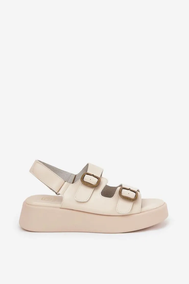 Boto Sandały Na Koturnie|Sandały Płaskie*Sandały Damskie Na Platformie I Koturnie Z Klamrami Beżowe Genorre Beżowy