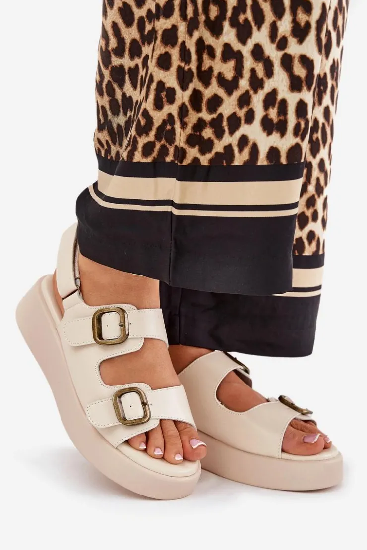 Boto Sandały Na Koturnie|Sandały Płaskie*Sandały Damskie Na Platformie I Koturnie Z Klamrami Beżowe Genorre Beżowy