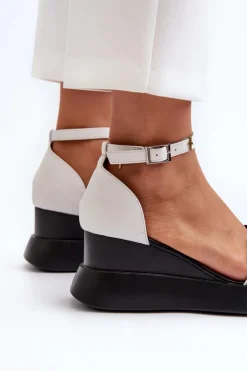 Outlet Boto Sandały Damskie Na Platformie I Koturnie Z Kwiatami Białe Foviana Biały