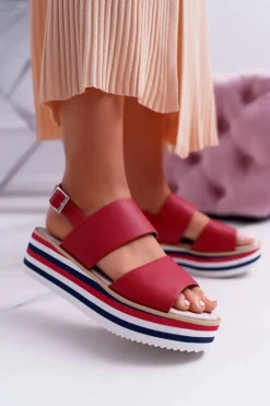 Damskie Boto Sandały Damskie Na Platformie Czerwone Aurera