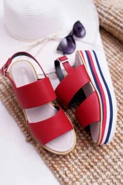 Damskie Boto Sandały Damskie Na Platformie Czerwone Aurera