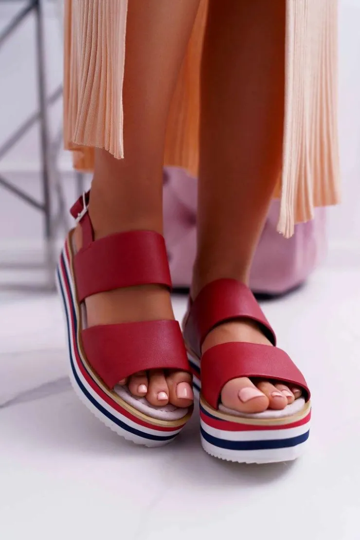 Damskie Boto Sandały Damskie Na Platformie Czerwone Aurera