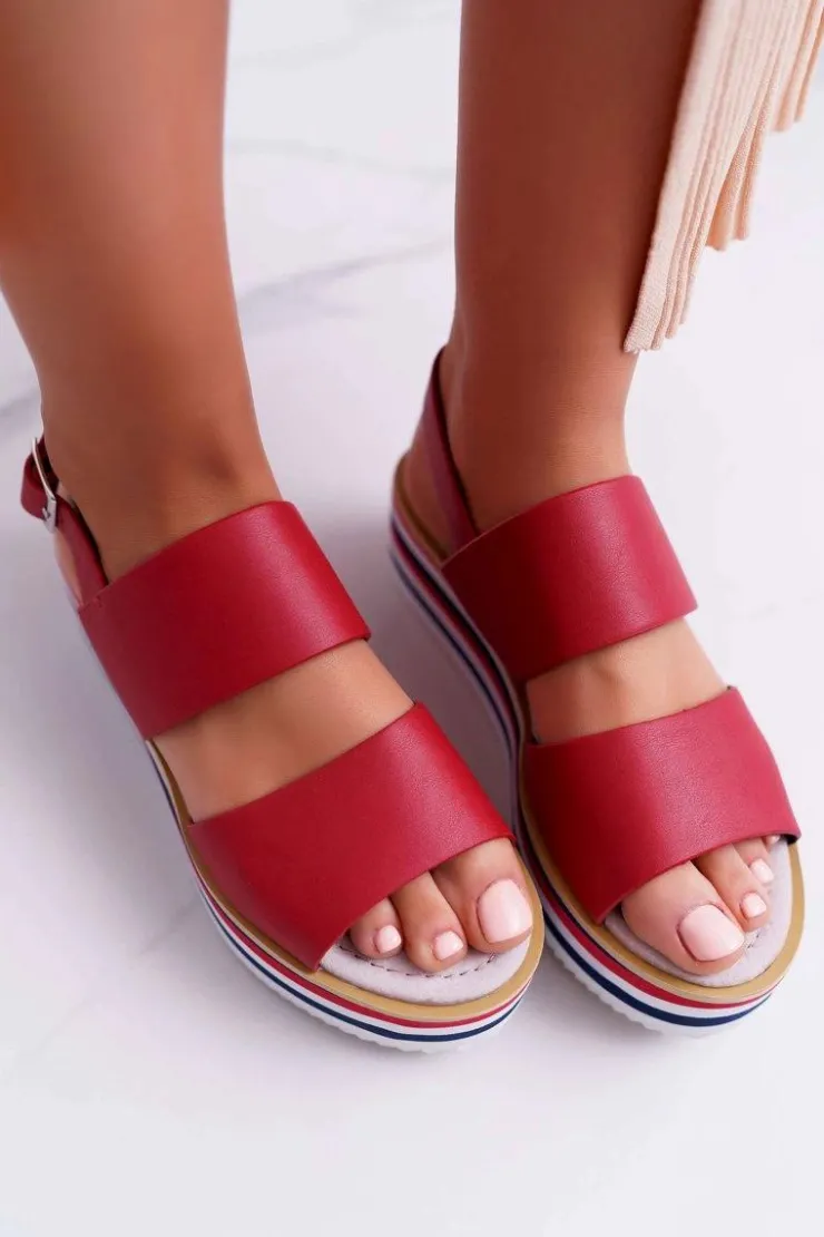 Damskie Boto Sandały Damskie Na Platformie Czerwone Aurera