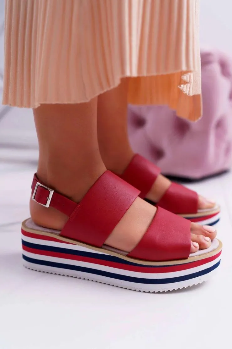 Damskie Boto Sandały Damskie Na Platformie Czerwone Aurera