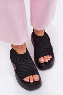 Sale Boto Sandały Damskie Na Platformie Czarne Kavira Czarny