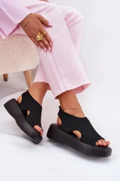 Sale Boto Sandały Damskie Na Platformie Czarne Kavira Czarny