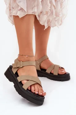 Damskie Boto Sandały Damskie Na Platformie Z Eko Skóry Khaki Gevinniser