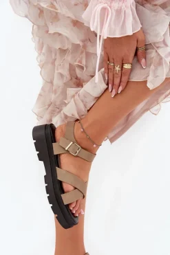 Damskie Boto Sandały Damskie Na Platformie Z Eko Skóry Khaki Gevinniser