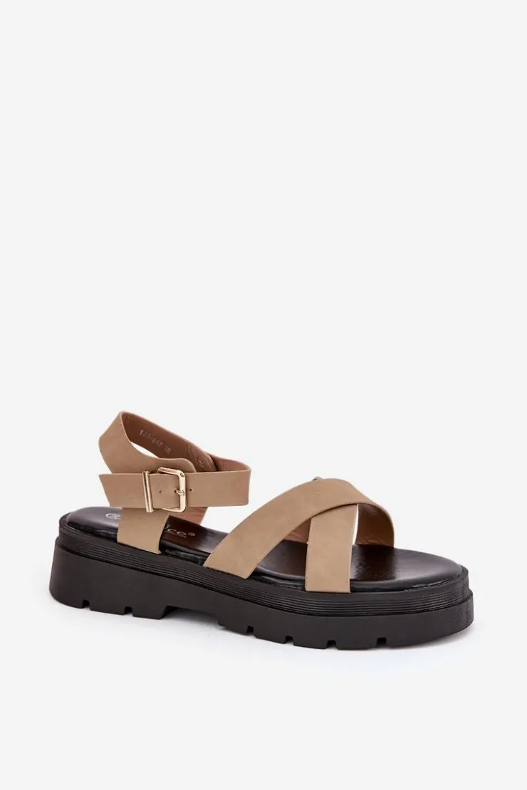 Damskie Boto Sandały Damskie Na Platformie Z Eko Skóry Khaki Gevinniser