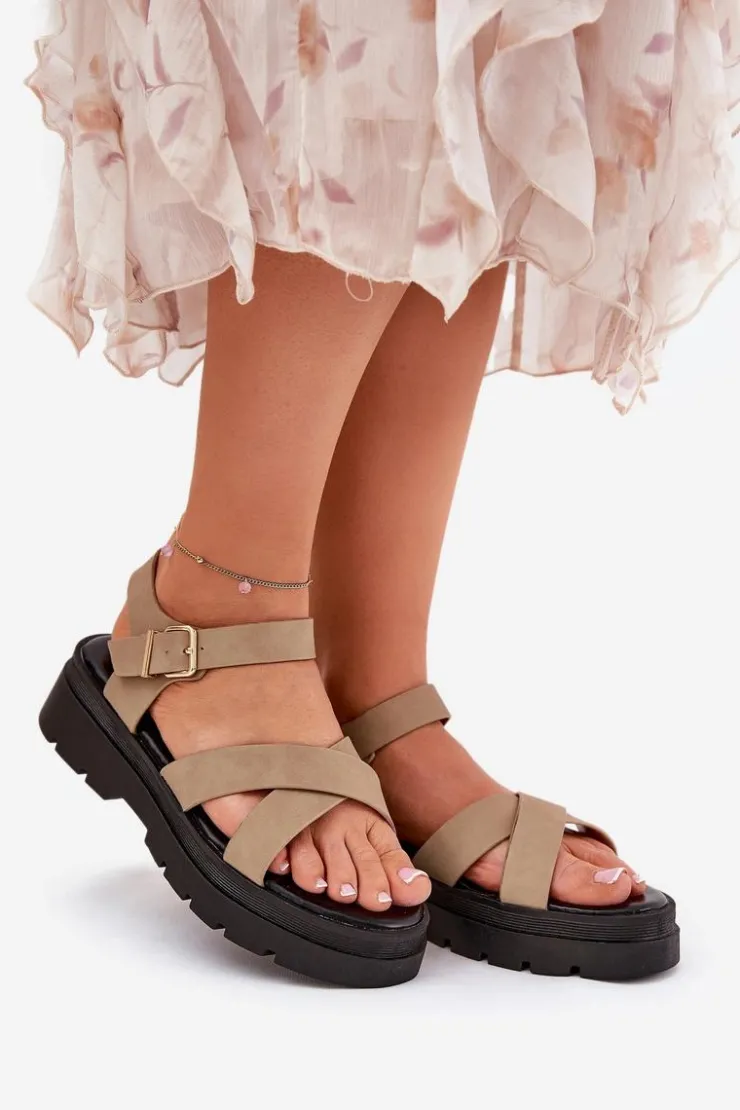 Damskie Boto Sandały Damskie Na Platformie Z Eko Skóry Khaki Gevinniser