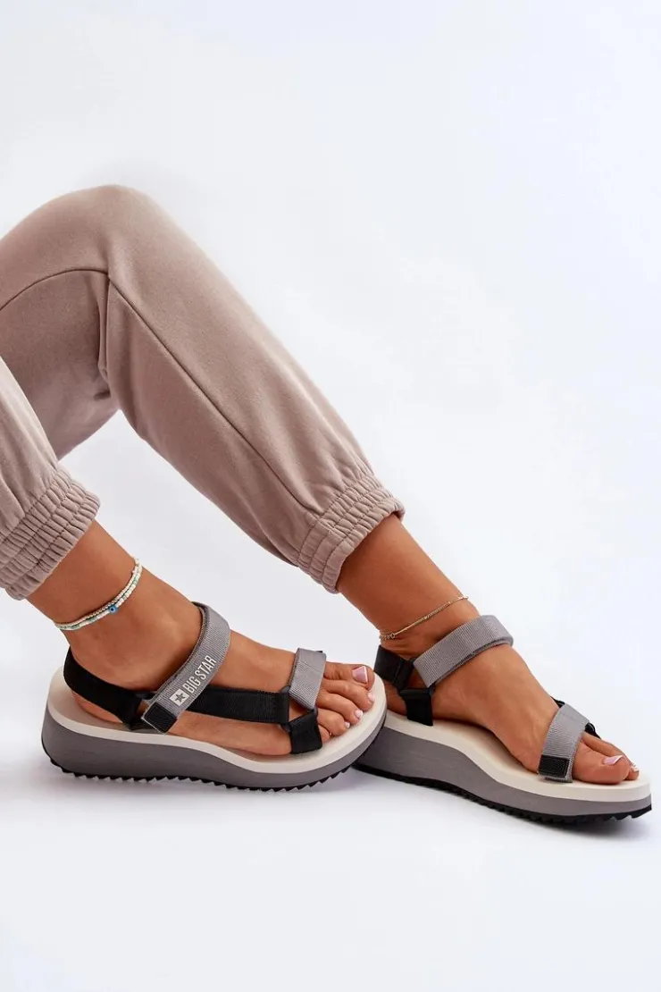 Damskie Big Star Shoes Sandały Damskie Na Platformie I Koturnie Big Star NN274A054 Szare