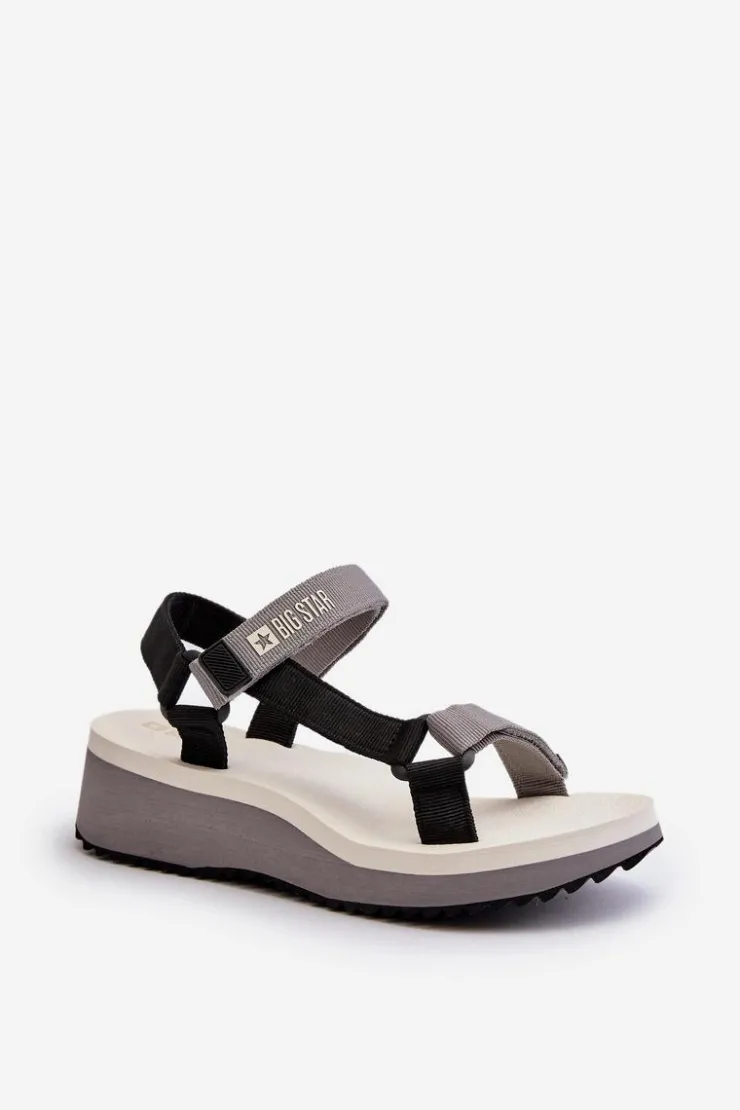 Damskie Big Star Shoes Sandały Damskie Na Platformie I Koturnie Big Star NN274A054 Szare