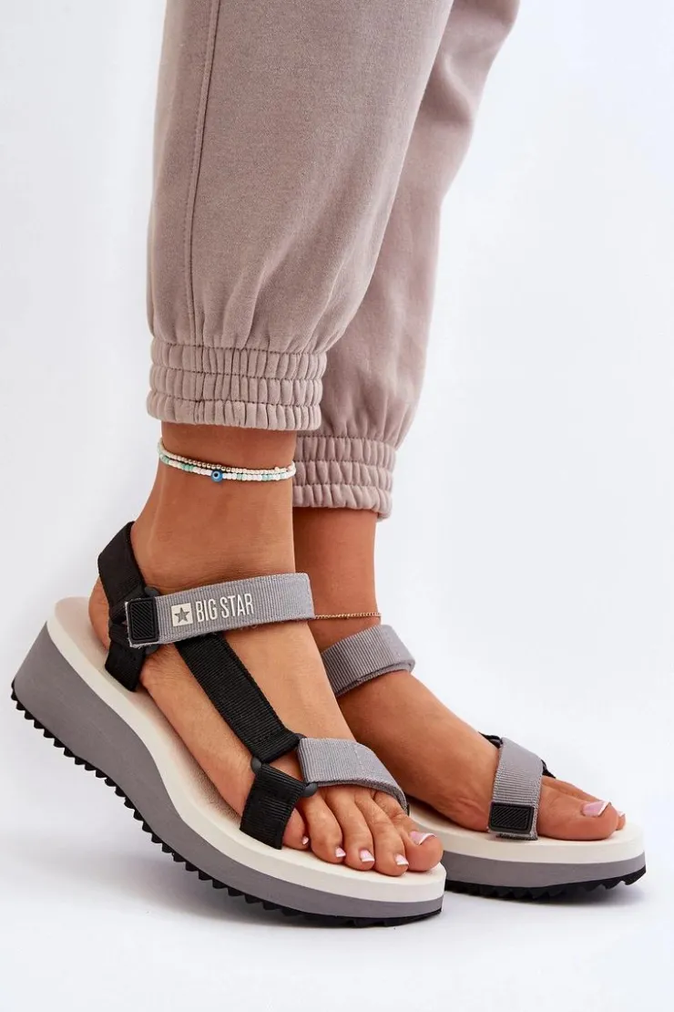 Damskie Big Star Shoes Sandały Damskie Na Platformie I Koturnie Big Star NN274A054 Szare