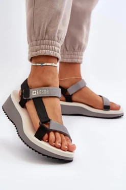 Damskie Big Star Shoes Sandały Damskie Na Platformie I Koturnie Big Star NN274A054 Szare