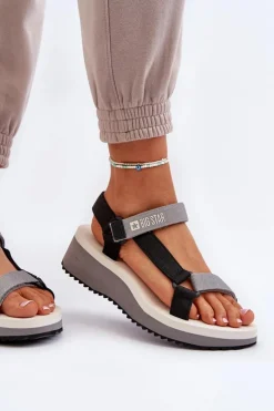 Damskie Big Star Shoes Sandały Damskie Na Platformie I Koturnie Big Star NN274A054 Szare