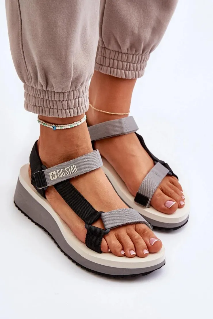 Damskie Big Star Shoes Sandały Damskie Na Platformie I Koturnie Big Star NN274A054 Szare