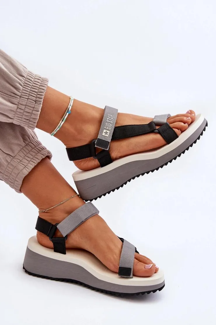 Damskie Big Star Shoes Sandały Damskie Na Platformie I Koturnie Big Star NN274A054 Szare