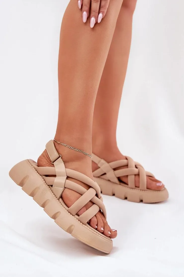 Sale Boto Sandały Damskie Na Platformie Z Paskami Beżowe Filamira Beżowy