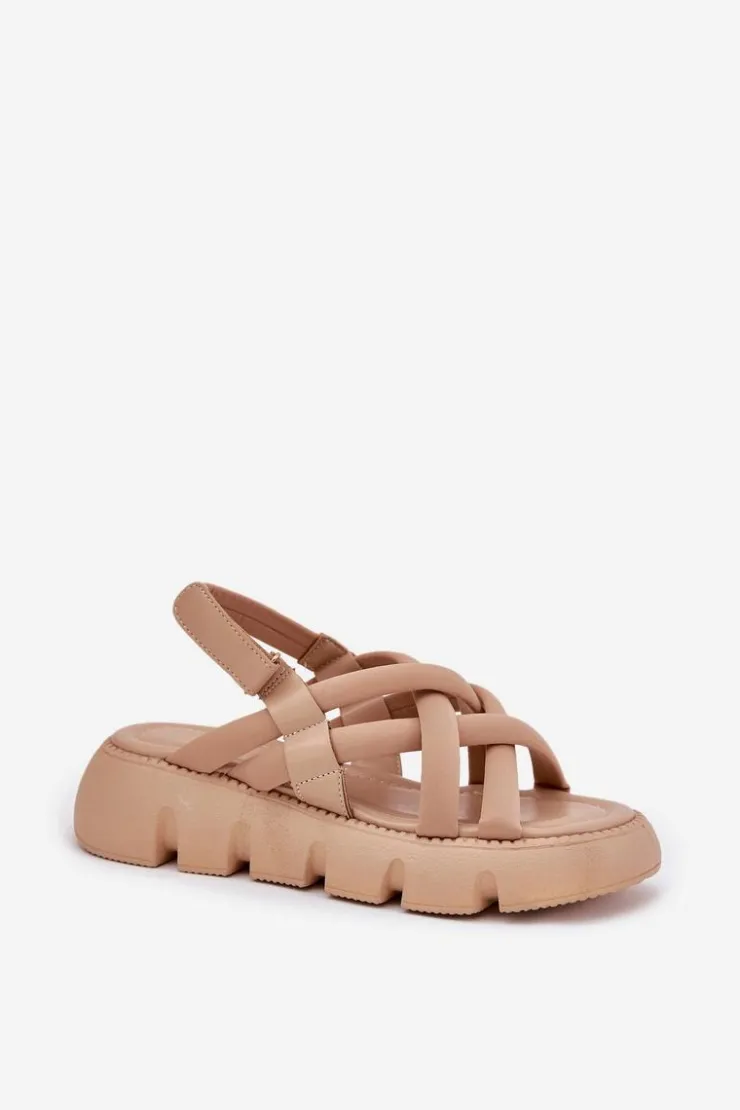 Sale Boto Sandały Damskie Na Platformie Z Paskami Beżowe Filamira Beżowy
