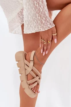 Sale Boto Sandały Damskie Na Platformie Z Paskami Beżowe Filamira Beżowy