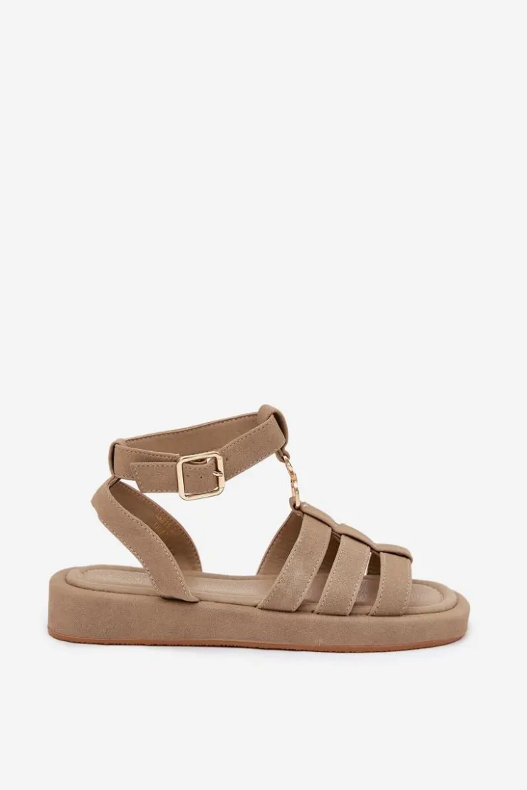 Damskie Boto Sandały Damskie Na Platformie Ze Złotym Detalem Khaki Kartia