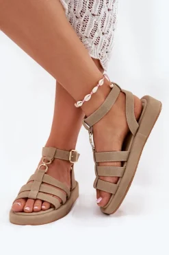 Damskie Boto Sandały Damskie Na Platformie Ze Złotym Detalem Khaki Kartia