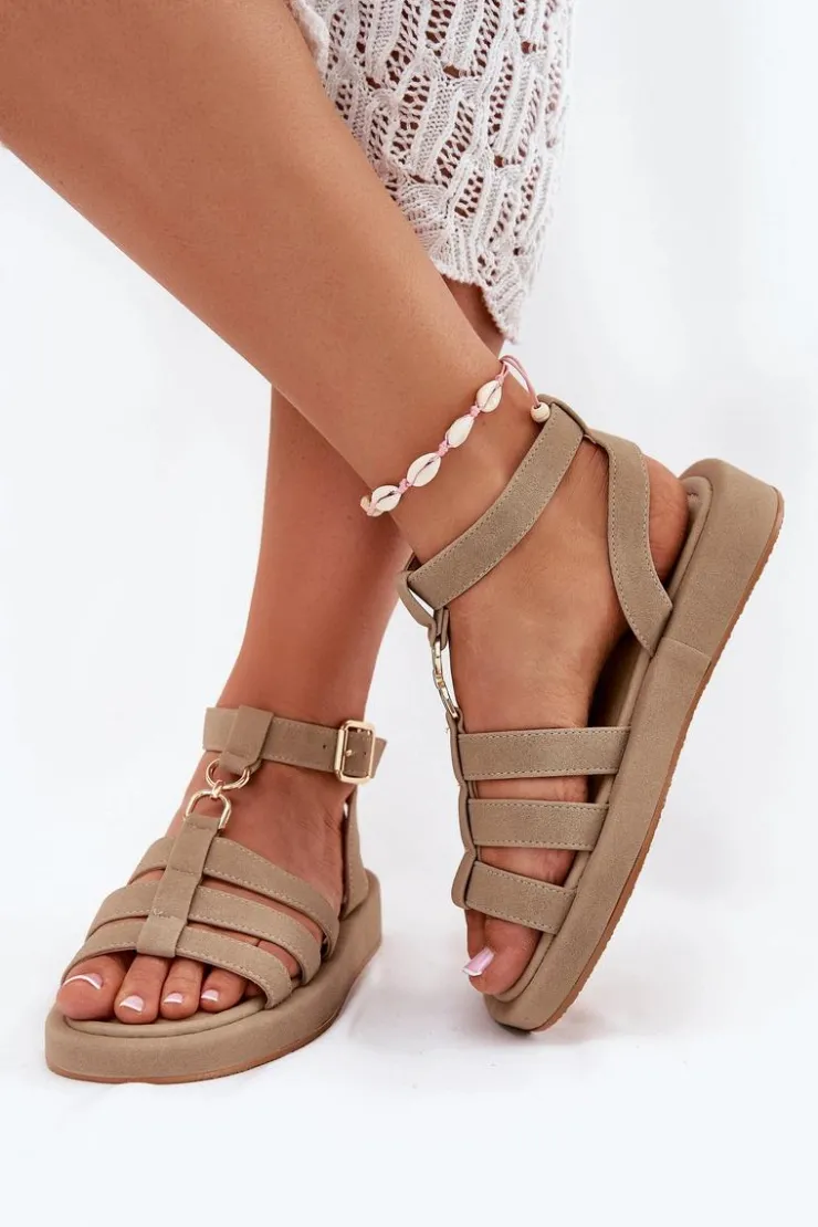 Damskie Boto Sandały Damskie Na Platformie Ze Złotym Detalem Khaki Kartia