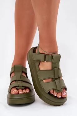 Boto Sandały Płaskie*Sandały Damskie Na Platformie Zielone Nitavelia Zielony