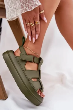 Boto Sandały Płaskie*Sandały Damskie Na Platformie Zielone Nitavelia Zielony