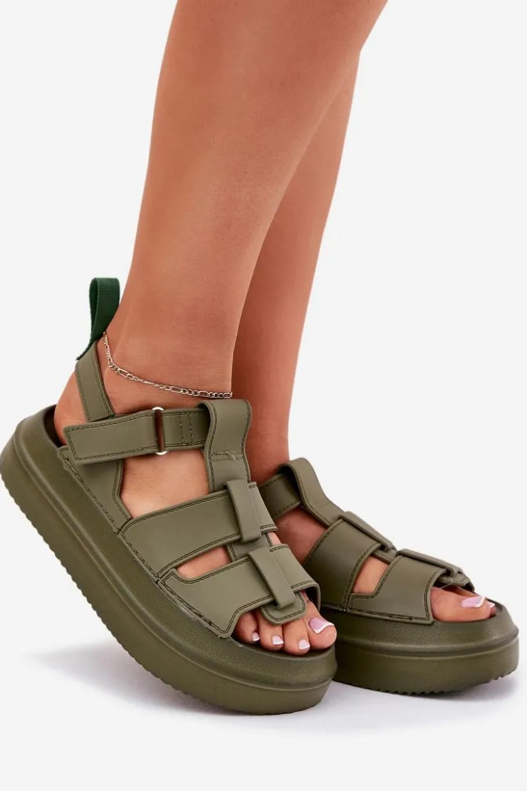 Boto Sandały Płaskie*Sandały Damskie Na Platformie Zielone Nitavelia Zielony